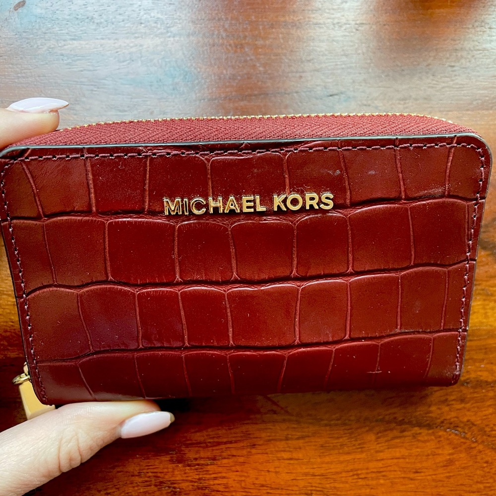 Michael Kors Crocodile embossed red leather wallet